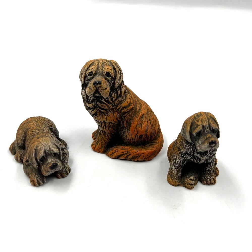 Vintage Resin St Bernard Mom & Pups 3 Piece Realistic Figurines Heavy MCM